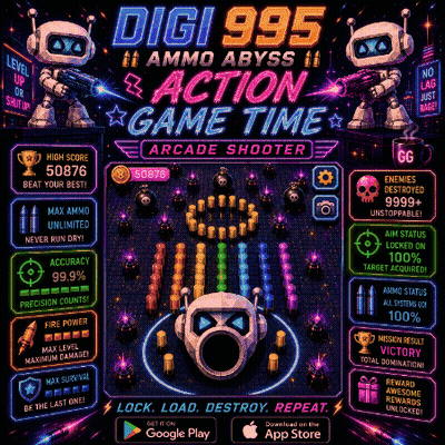A Poster For A Video Game Called Digi 995 Ammo Abyss Action Game Time GIF