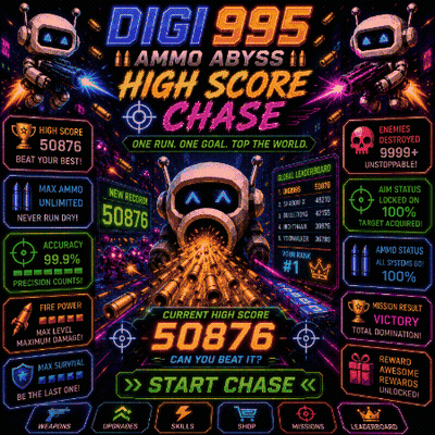 A Poster For A Video Game Called Digi 995 High Score Chase GIF