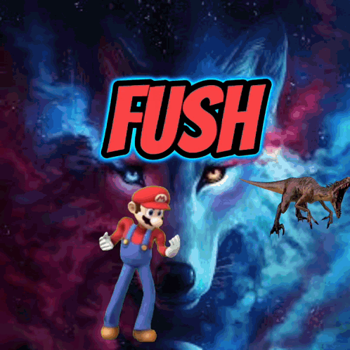 A Poster For A Video Game Called Fush Shows Mario And A Dinosaur GIF