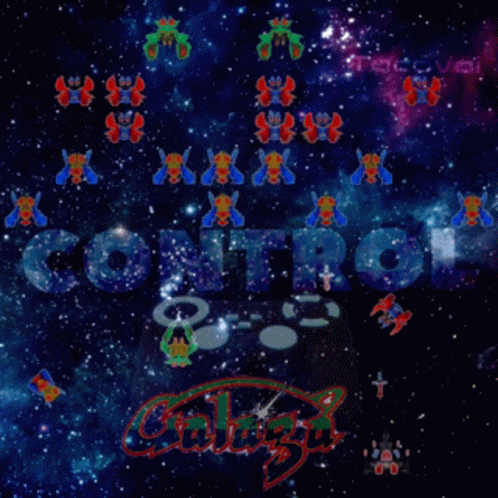 A Poster For A Video Game Called Galaga GIF