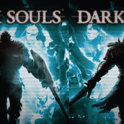 A Poster For A Video Game Called Souls Dark Shows Two Warriors Holding Swords GIF
