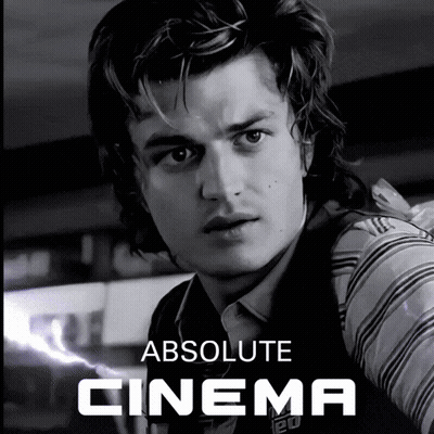 A Poster For Absolute Cinema Shows A Man In A Vest GIF