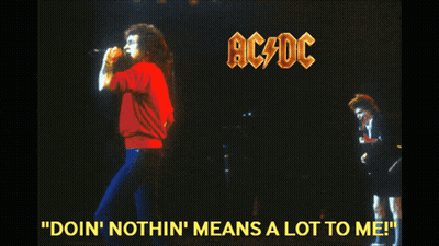 A Poster For Ac Dc Shows A Man Singing And A Man Playing A Guitar GIF