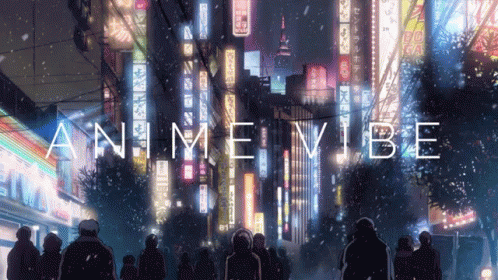 A Poster For Anime Vibe Shows People Walking Down A Street GIF