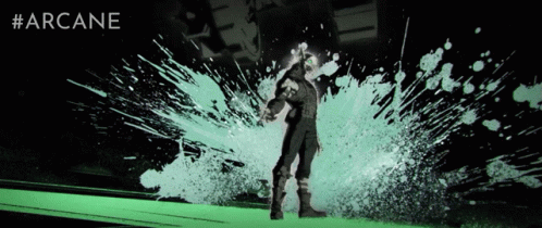 A Poster For Arcane Shows A Man Standing In Front Of A Splash Of Paint GIF
