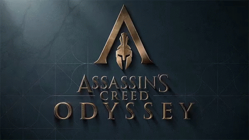 A Poster For Assassin 'S Creed Odyssey With A Helmet On It GIF