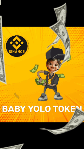 A Poster For Baby Yolo Token Shows A Boy Holding Money GIF