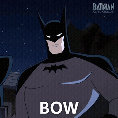 A Poster For Batman Caped Crusader Shows A Batman With The Word Bow Above Him GIF