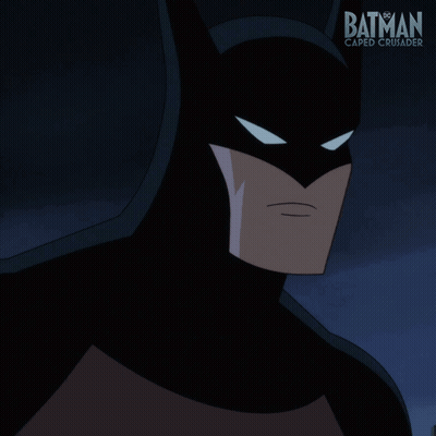 A Poster For Batman Caped Crusader Shows Batman In A Black Suit GIF