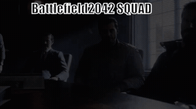 A Poster For Battlefield 2042 Squad With Three Men Sitting At A Table GIF