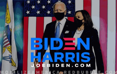 A Poster For Biden Harris Shows A Man And Woman Holding Hands GIF