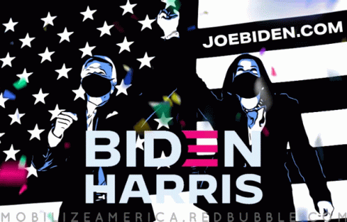 A Poster For Biden Harris Shows A Man And Woman Wearing Masks GIF