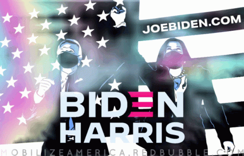 A Poster For Biden Harris With Two People Wearing Face Masks GIF