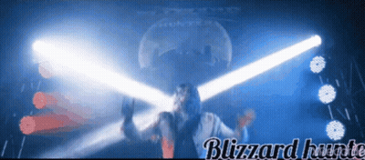 A Poster For Blizzard Hunts With A Man Holding A Light Saber GIF