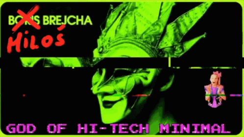 A Poster For Boris Breicha Milos God Of Hi-Tech Minimal With A Green Face GIF