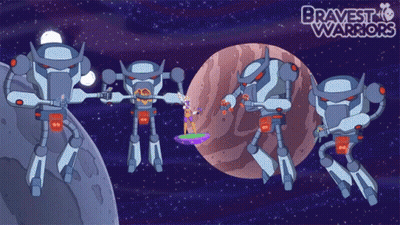 A Poster For Bravest Warriors Shows Robots Flying Around A Planet GIF