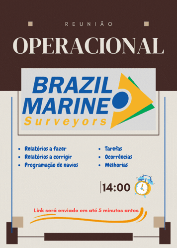 A Poster For Brazil Marine Surveyors With A Clock GIF