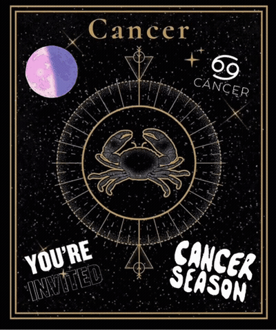 A Poster For Cancer Season With A Crab And The Moon GIF
