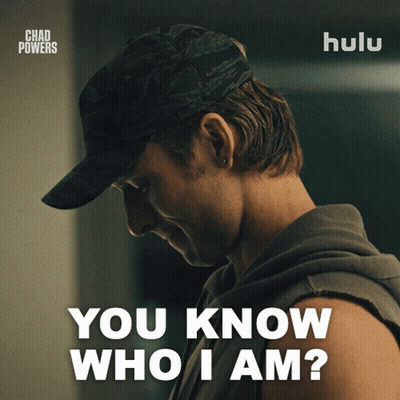 A Poster For Chad Powers Shows A Man Wearing A Hat And The Caption " You Know Who I Am " GIF