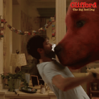 A Poster For Clifford The Big Red Dog Shows A Woman And A Red Dog GIF