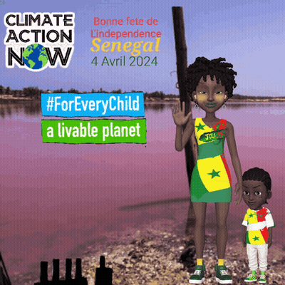 A Poster For Climate Action Now With A Woman And Child GIF