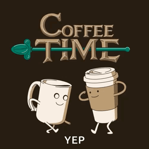 A Poster For Coffee Time With Two Cups Of Coffee GIF