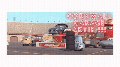 A Poster For Cornwall Garage Aktif With Cars On Display GIF