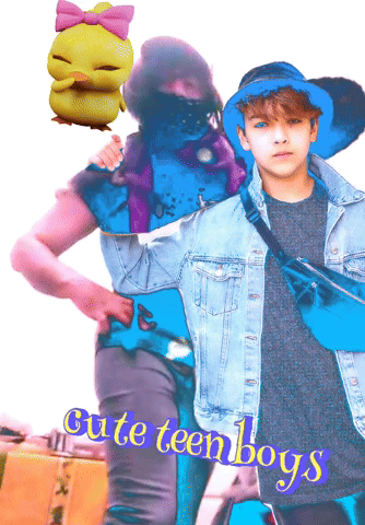A Poster For Cute Teen Boys Shows A Boy In A Blue Hat GIF