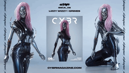 A Poster For Cyber Magazine Shows A Woman With Pink Hair GIF