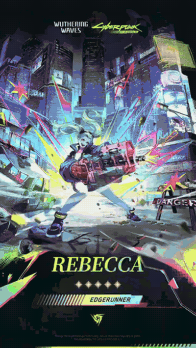 A Poster For Cyberpunk 2077 Shows A Girl Holding A Gun And The Name Rebecca GIF