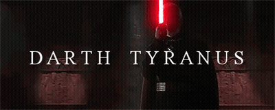 A Poster For Darth Tyranus With A Man Holding A Lightsaber GIF