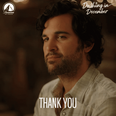 A Poster For Dash In December Shows A Man With A Beard Saying Thank You GIF