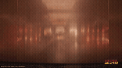 A Poster For Deadpool Wolverine Shows A Man In An Elevator GIF