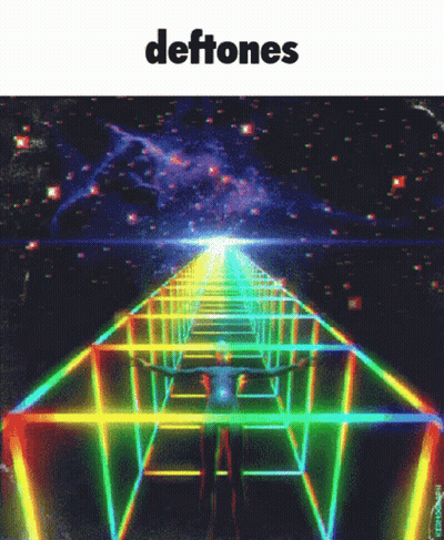 A Poster For Deftones Shows A Rainbow Colored Tunnel GIF