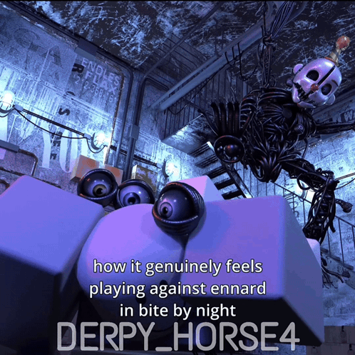 A Poster For Derpy Horse 4 Shows A Skeleton Playing Against Ennard GIF