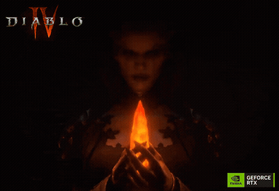 A Poster For Diablo Iv With A Woman Holding A Flame GIF