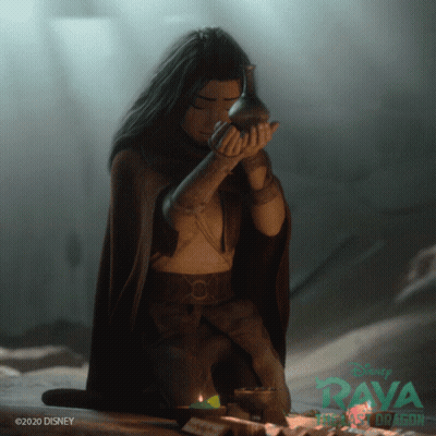 A Poster For Disney Rava The Last Dragon Shows A Woman Holding A Bottle GIF