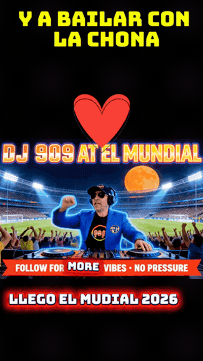 A Poster For Dj 909 At El Mundial Shows A Man In A Blue Jacket GIF