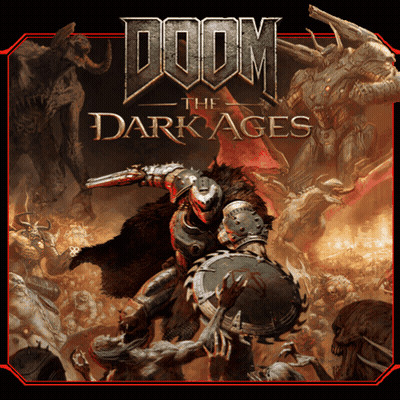 A Poster For Doom The Dark Ages Shows A Warrior Holding A Shield GIF