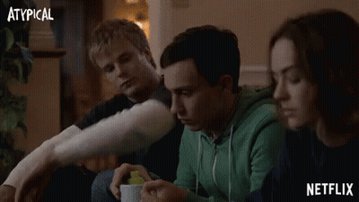 A Poster For Dude Nobody 'S Normal Shows A Group Of People Sitting On A Couch GIF