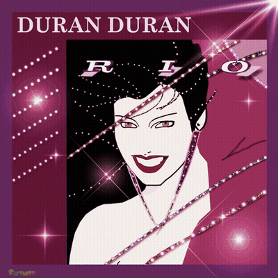 A Poster For Duran Duran Rio Shows A Woman With Rhinestones In Her Hair GIF
