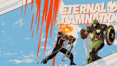 A Poster For Eternal Damnation Shows A Ghost Rider And A Captain America GIF
