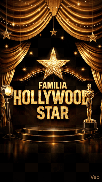 A Poster For Familia Hollywood Star With A Star And Oscar Statue GIF