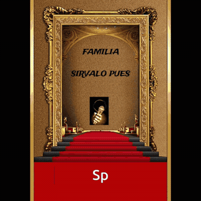 A Poster For Familia Sirvalo Pues With A Gold Frame And Red Carpet GIF