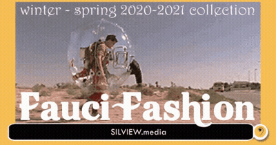 A Poster For Fauci Fashion Shows A Man In A Bubble In The Desert GIF