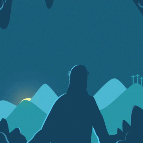 A Poster For Feliz Domingo De Pascua Shows Jesus Standing In A Cave GIF