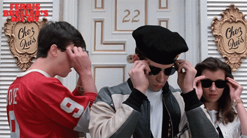 A Poster For Ferris Bueller 'S Day Off Shows A Group Of People Putting On Sunglasses GIF