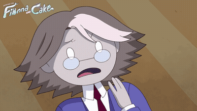 A Poster For Finna And Cake Shows A Man In A Suit GIF