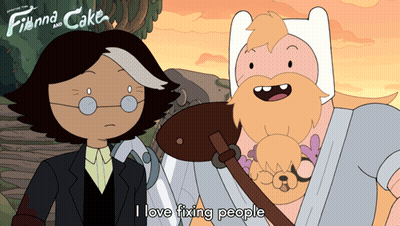 A Poster For Finna And Cake Shows Two Characters GIF