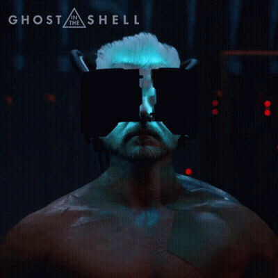A Poster For Ghost In The Shell Shows A Man With A Beard GIF